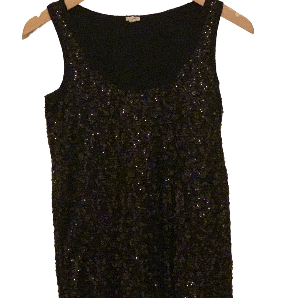 J Crew Womens Size XS Black Sequins Scoop Neck Textured Sleeveless Knit Tank Top